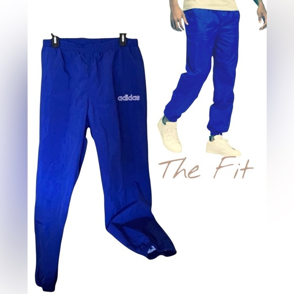 RARE VINTAGE ADIDAS Royal Blue Lined Windbreaker Joggers HARD TO FIND LIKE NEW - Picture 1 of 12